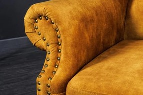 Fotoliu stil englezesc Chesterfield, catifea galben mustar