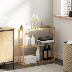 HOMCOM Etajeră din bambus ajustabilă, etajeră de baie cu 3 niveluri, 60 x 15 x 54 cm, efect de lemn natural | Aosom Romania