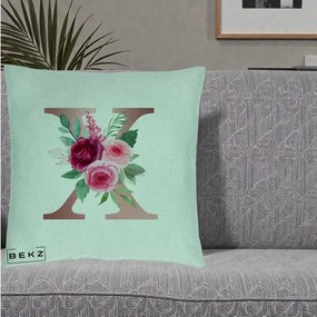 Cadou Personalizat - Perna Personalizata Monograma Rose Gold Litera X, 40x40 cm, Verde Menta, Husa Detasabila, Perna Inclusa, BEKZ®