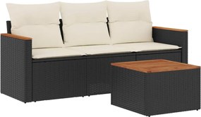vidaXL Set mobilier de grădină cu perne, 4 piese, negru, poliratan