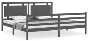 3194073 vidaXL Cadru pat cu tăblie 200x200 cm, gri, lemn masiv