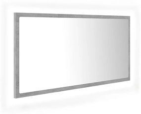 804936 vidaXL Oglindă de baie cu LED, gri beton, 90x8,5x37 cm, acril