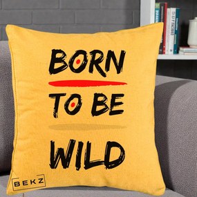 Perna Decorativa Born To Be Wild, 40x40 cm, Galben, Husa Detasabila, Perna Inclusa, BEKZ®