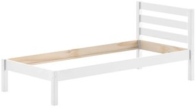 Set PINO în alb format dintr-un Pat copii mezanin (90 x 200 cm) cu un Pat copii de o persoană și somieră rulabilă asortată.