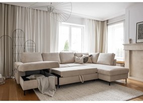 Colțar bej extensibil cu tapițerie din catifea reiată (cu colț pe partea dreaptă) Lofty Lilly – Miuform