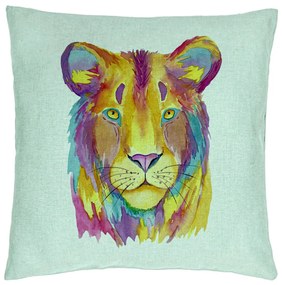 Perna Decorativa, Model Colorful Lion, 40x40 cm, Verde Menta, Husa Detasabila, Burduf