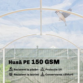 Outsunny Seră de Grădină Tip Tunel 3x4x2 m cu 2 Uși Rulabile, Seră pentru Grădină cu 4 Suporturi Diagonale, Cadru din Oțel și Acoperiș din PE, pentru Legume, Flori, Fructe, Anti-UV, Transparentă | Aosom Romania