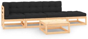 3083775 vidaXL Set mobilier de grădină cu perne, 5 piese, lemn masiv de pin