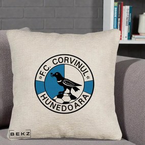 Perna Personalizata FC Corvinul Hunedoara Fotbal, 40x40 cm, Bej Canapea, Husa Detasabila, Perna Inclusa, BEKZ®
