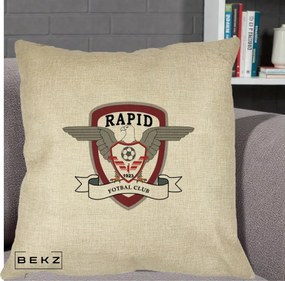 Perna Personalizata Rapid Fotbal Club 1923, 40x40 cm, Crem, Husa Detasabila, Perna Inclusa, BEKZ®