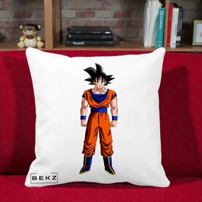 Perna Personalizata Dragon Ball Goku Complet in Gi Portocaliu, 40x40 cm, Alba Mata, Husa Detasabila, Perna Inclusa, BEKZ®