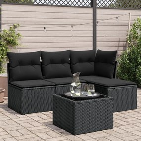 3217505 vidaXL Set mobilier de grădină cu perne, 5 piese, negru, poliratan