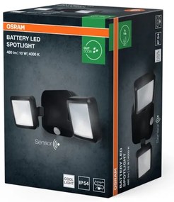 Osram - Proiector LED de perete pentru exterior cu senzor BATTERY 2xLED/5W/4xD IP54