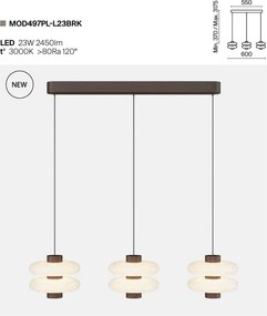 Lustra cu 3 pendule LED metal maro, sticla Nuvem