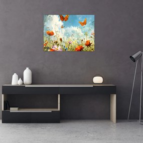 Tablou pe sticlă - Fluturi pe pajiștea de vară (70x50 cm)