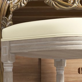 HOMCOM Set de 2 scaune de sufragerie tip medaillon în stil Louis XVI, din lemn masiv patinat, cu șezut în înveliș sintetic crem | Aosom Romania