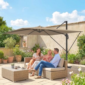 Outsunny Umbrelă de Grădină Offset cu Manivelă 3x3m Inclinabilă, Rotativă 360°, cu Bază în Cruce și Husă, din Aluminiu, pentru Terasă Piscină, UV30+, Bej | Aosom Romania