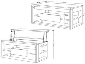 Mazzoni FRAME Alb Mat/Negru Mat- MASĂ MODERNĂ CU BLAT RIDICAT + COMPARTIMENT DEPOZITARE + RAFT