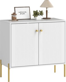 HOMCOM Bufet pentru living, mobilier de depozitare cu uși canelate duble, poliță reglabilă, picioare din oțel, 80 x 39,1 x 76 cm, alb | Aosom Romania