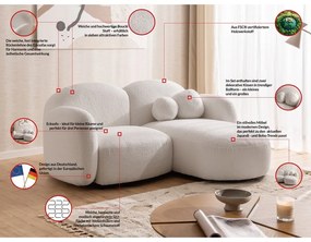 Colțar crem cu tapițerie din țesătură bouclé (cu colț pe partea dreaptă/cu șezlong) Orbit – Ropez