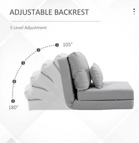 HOMCOM Fotoliu Pat 3 în 1 Convertibilă în Șezlong și Divan de Pe Podea cu 2 Perni, Gri Deschis | Aosom Romania