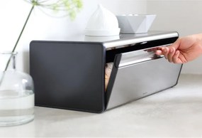 La mâna a doua: Cutie de paine Brabantia Fall Front 107852, 18 L, 46.5x25 cm, Montare lanaga perete, Fara amprenta, Inox/mat