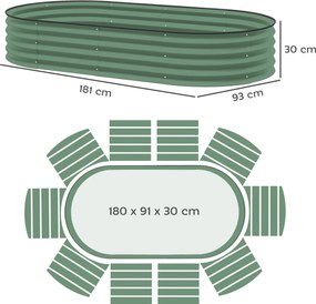 Outsunny Set de 2 paturi înălțate pentru grădină, ghivece de exterior cu fund deschis, margine din cauciuc, metal, 181 x 93 x 30 cm, Verde | Aosom Romania