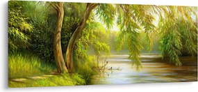 Tablou - Salcie lângă lac, pictură în ulei (120x50 cm)