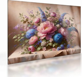 Tablou pe sticlă - Masă plină de flori (70x50 cm)