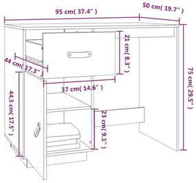 Birou, 95x50x75 cm, lemn masiv de pin Maro