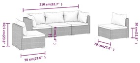 Set mobilier de gradina cu perne, 5 piese, maro, poliratan maro si crem, 2x colt + 3x mijloc, 1