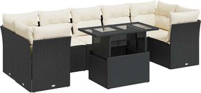 vidaXL Set mobilier de grădină cu perne, 8 piese, negru, poliratan