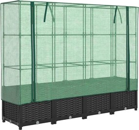 vidaXL Pat de grădinărit înălțat cu prelată pentru seră, aspect ratan, 160x40x138 cm