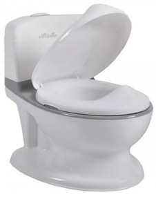Olita premium pentru copii NOVOKIDS™ Atlantic seat, Cu sunete, Vas detasabil, Plastic non toxic, Suport hartie igienica, Gri cu Alb
