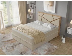 Pat tapițat NAOMI 160x200 cm, cu saltele și spațiu de depozitare, bej