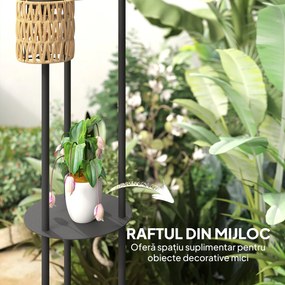 Outsunny Lampă de Exterior cu 3 Lumini, Raft Central și Bază Rotundă, Ø37x144 cm, Negru | Aosom Romania