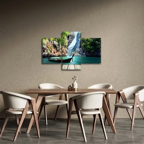Tablou - Apă peisaj mediteranean cu barca (90x60 cm)