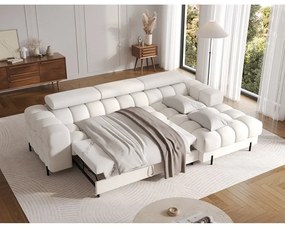 Colțar crem extensibil/cu spațiu de depozitare cu tapițerie din țesătură bouclé (cu colț pe partea dreaptă/cu șezlong) Felro – ELTAP