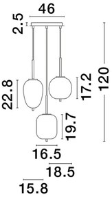 Lustra cu 3 Pendule design modern LATO auriu, fumuriu