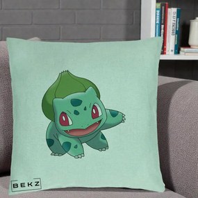 Perna Personalizata Bulbasaur Pokemon, 40x40 cm, Verde Menta, Husa Detasabila, Perna Inclusa, BEKZ®