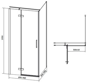 Cabina de dus patrata 90x90 cm Cersanit Jota, negru mat cu usa batanta stanga 900x900 mm, Stanga, Negru mat