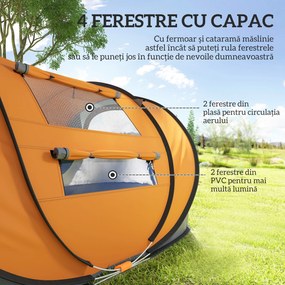 Outsunny Cort de Camping Pop Up pentru 2 Persoane cu 2 Uși, 4 Ferestre și Înveliș Impermeabil, 263.5x220x123 cm, Verde | Aosom Romania