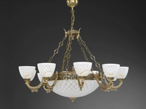 Candelabru cu 10 brate clasic design italian din alama, sticla 7052 RA-L. 7052/10+4
