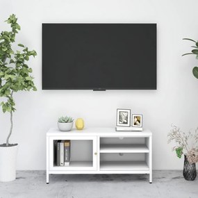336056 vidaXL Dulap TV, alb, 90x30x44 cm, oțel și sticlă
