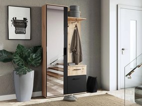 Mobilier hol Cless (Stejar artisan + Negru) (cu oglindă). 1104707