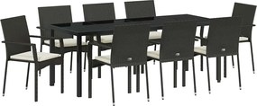 vidaXL Set de masă pentru grădină cu pernă 9 pcs Negru poliratan