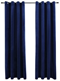 134529 vidaXL Draperii opace cu inele, 2 buc., albastru, 140x225 cm, catifea