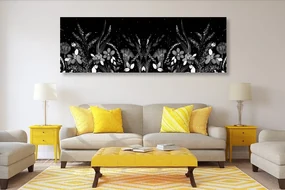 Tablou cu ornament floral în design alb-negru