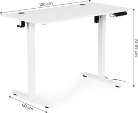 Masă de lucru electrică reglabilă pe înălțime cu picioare albe - 120 x 60 cm Negru