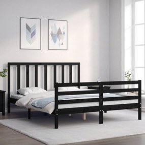 3193805 vidaXL Cadru de pat cu tăblie, negru, 160x200 cm, lemn masiv